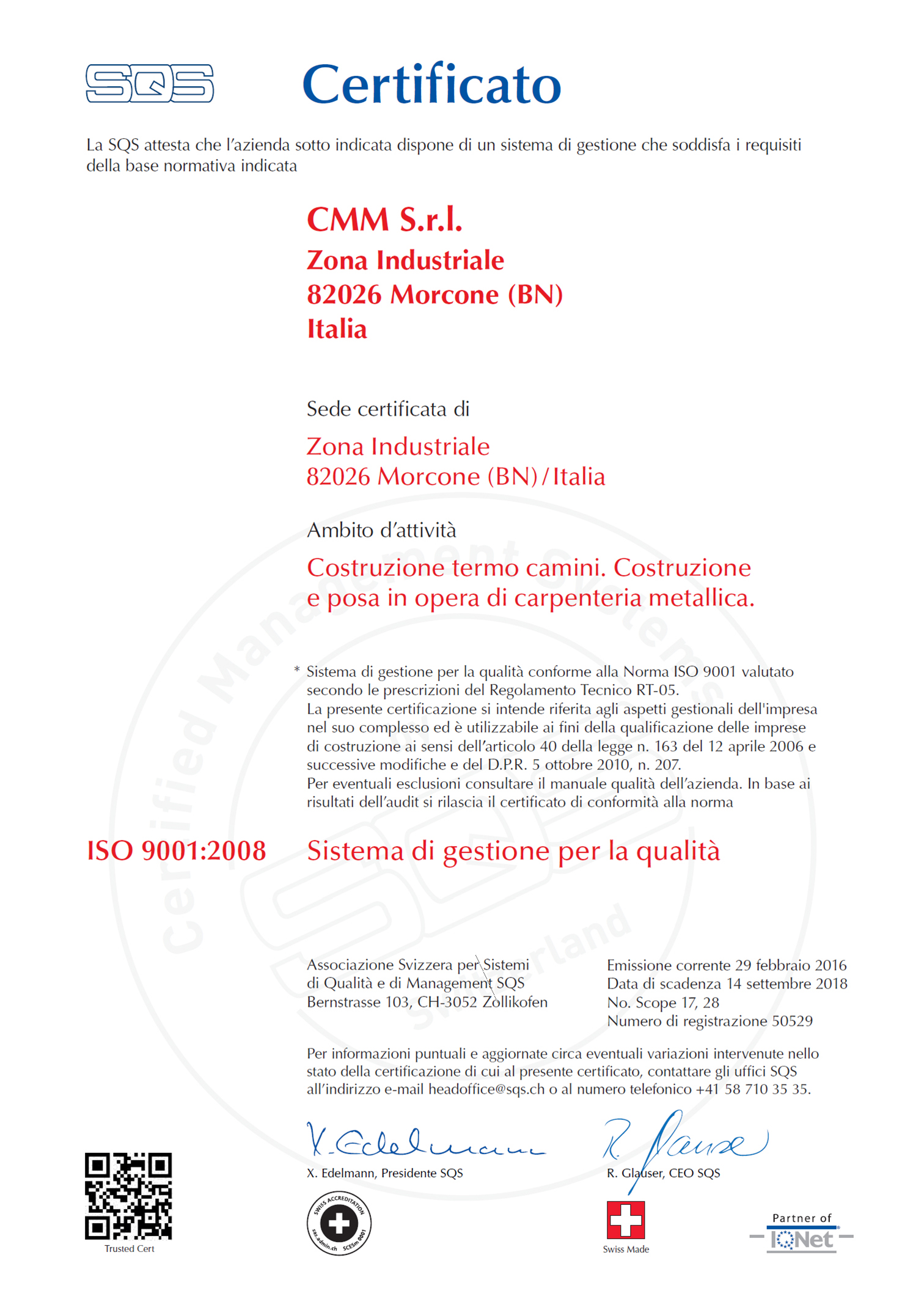 Certificazione SQS ISO 9001