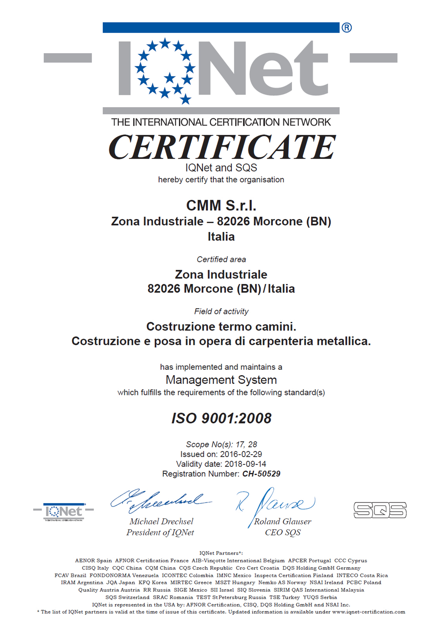 Certificazione IQNET ISO 9001